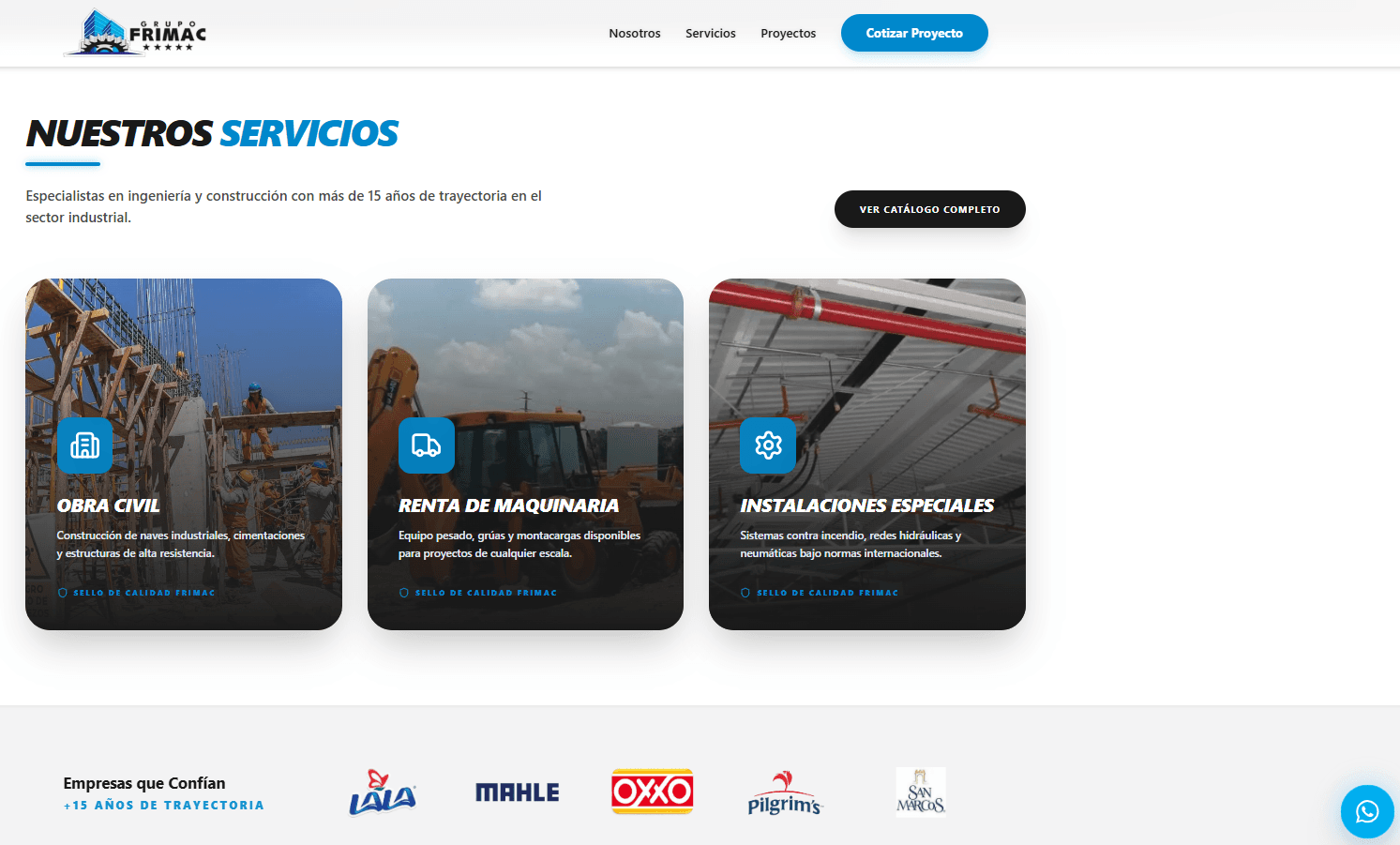 Vista de plataforma corporativa Grupo Frimac